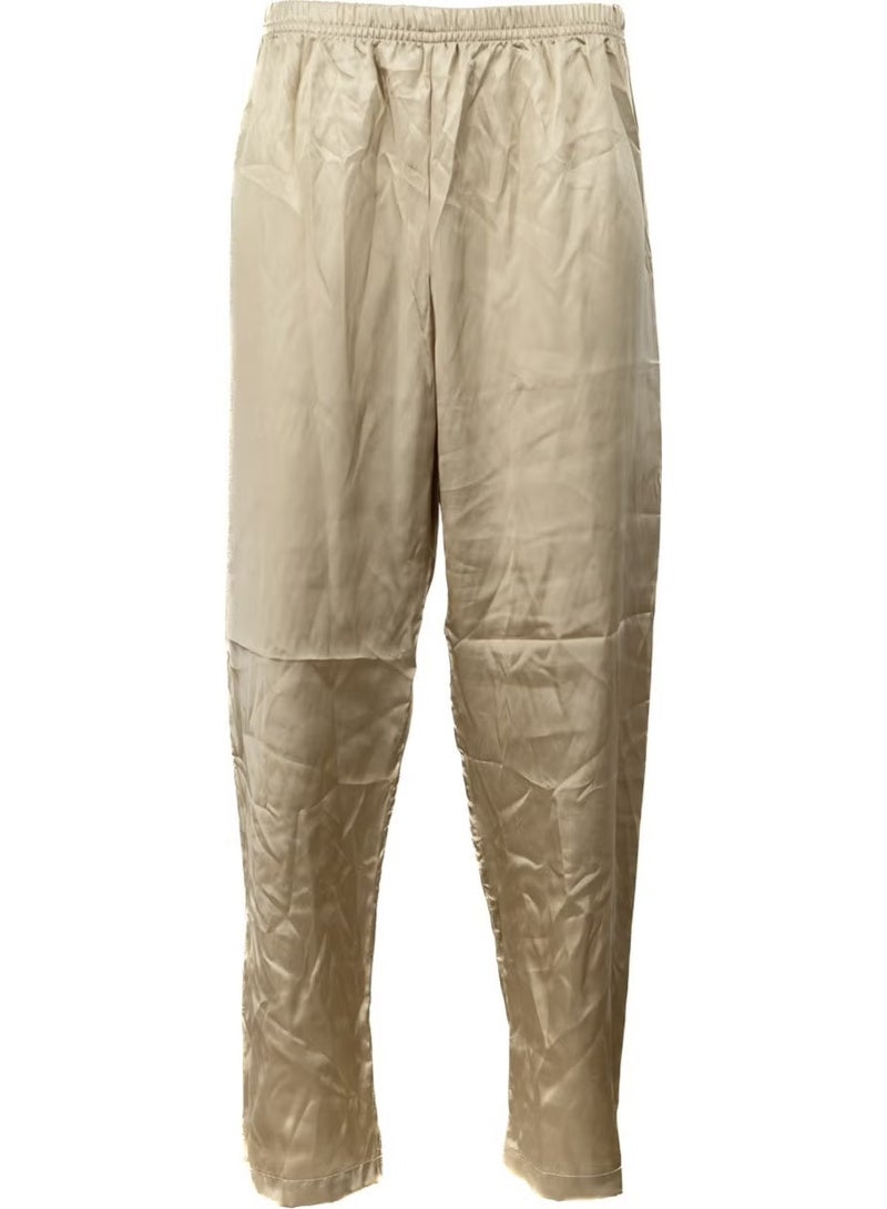 Men's Satin Fabric Pajama Pants Solid Color Elastic Waist No Pocket Wide Leg Relaxed Cut - Image 1
